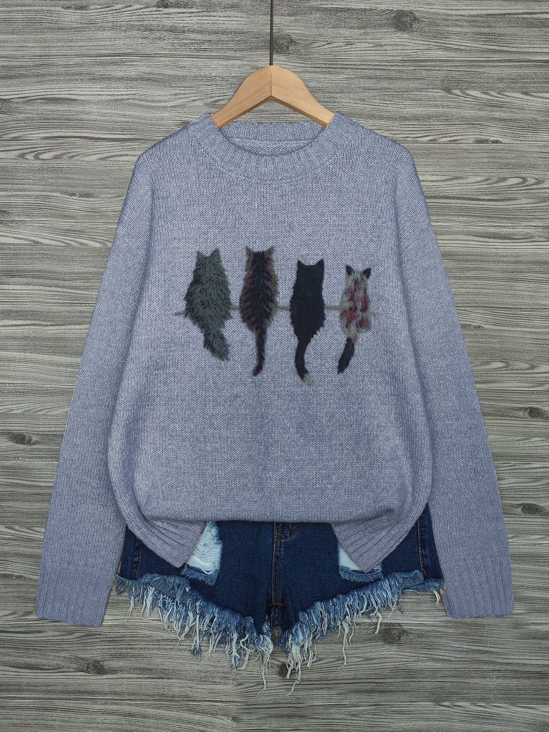 Maura | Sweater tejido con estampado de gatos