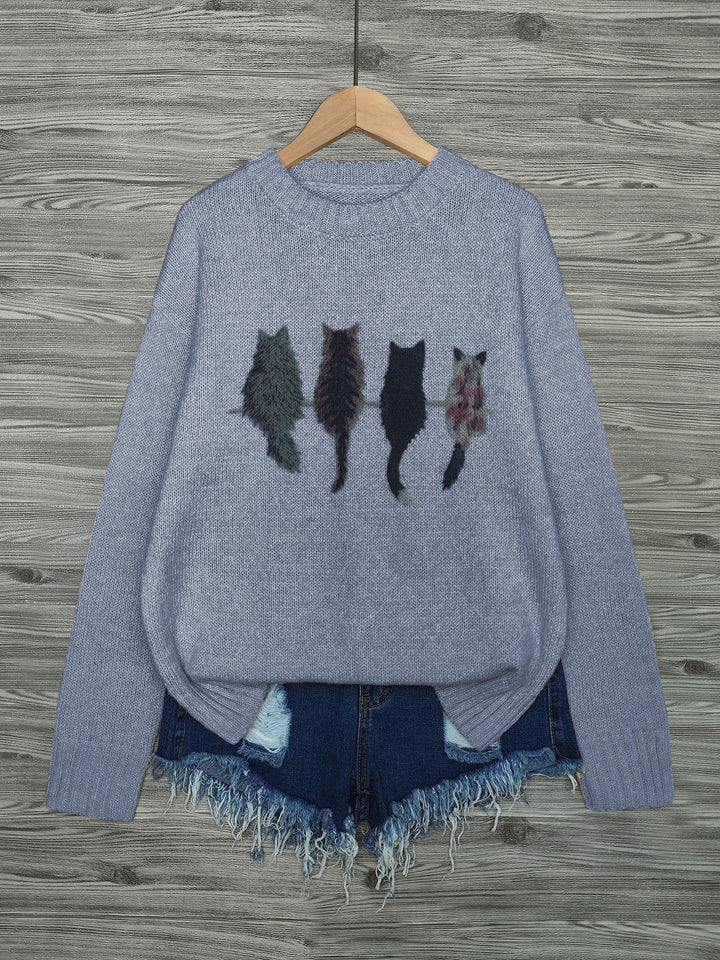 Maura | Sweater tejido con estampado de gatos