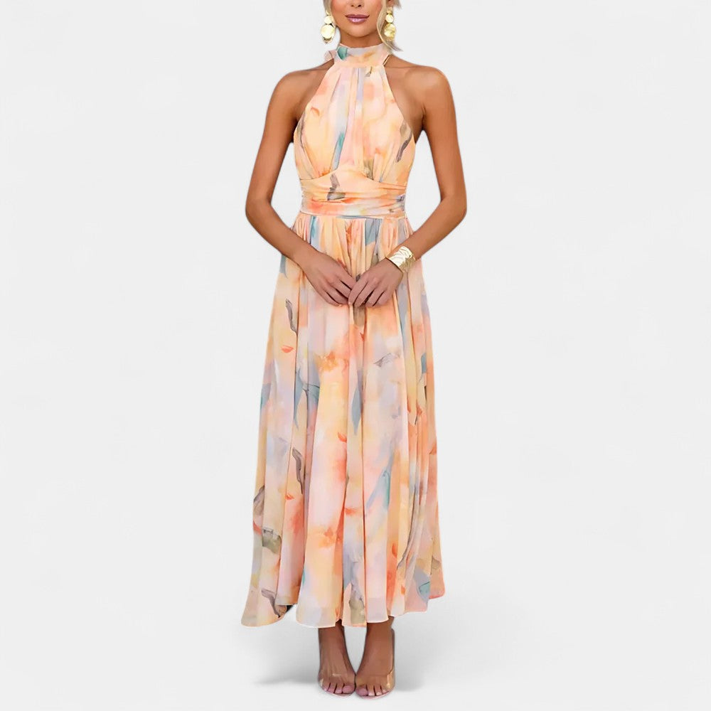 Naomi | Vestido Maxi en Impresión Acuarela Elegante