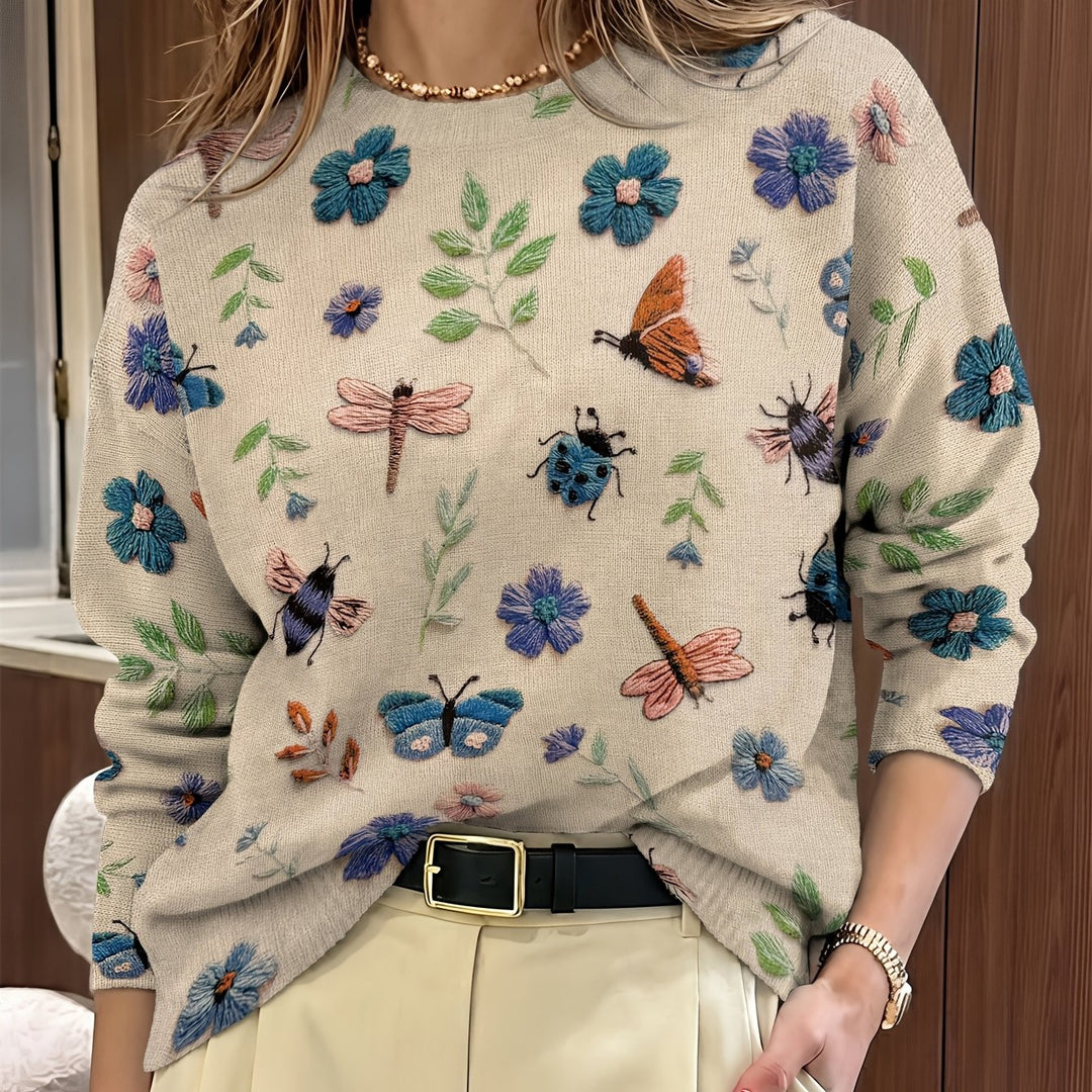 Claudia Andrea | Sweater con estampado botánico cuello redondo
