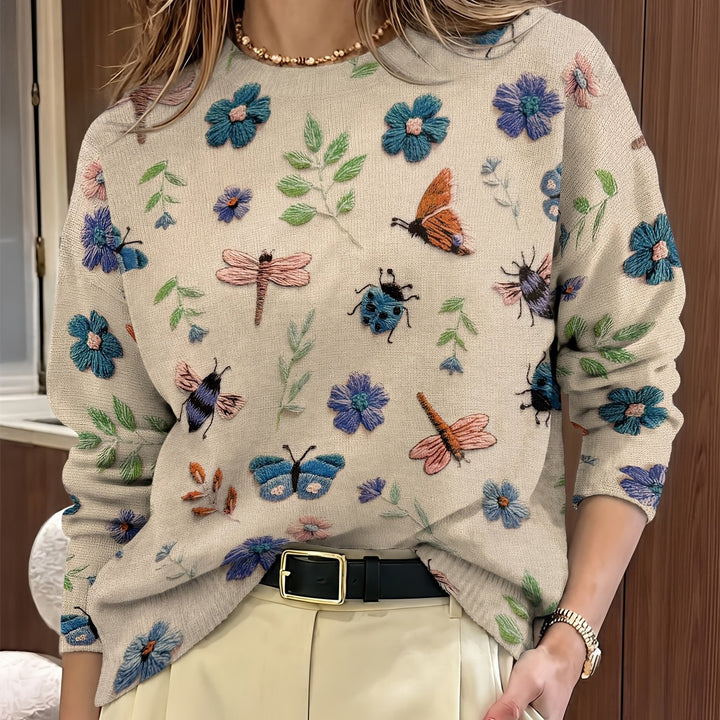 Claudia Andrea | Sweater con estampado botánico cuello redondo
