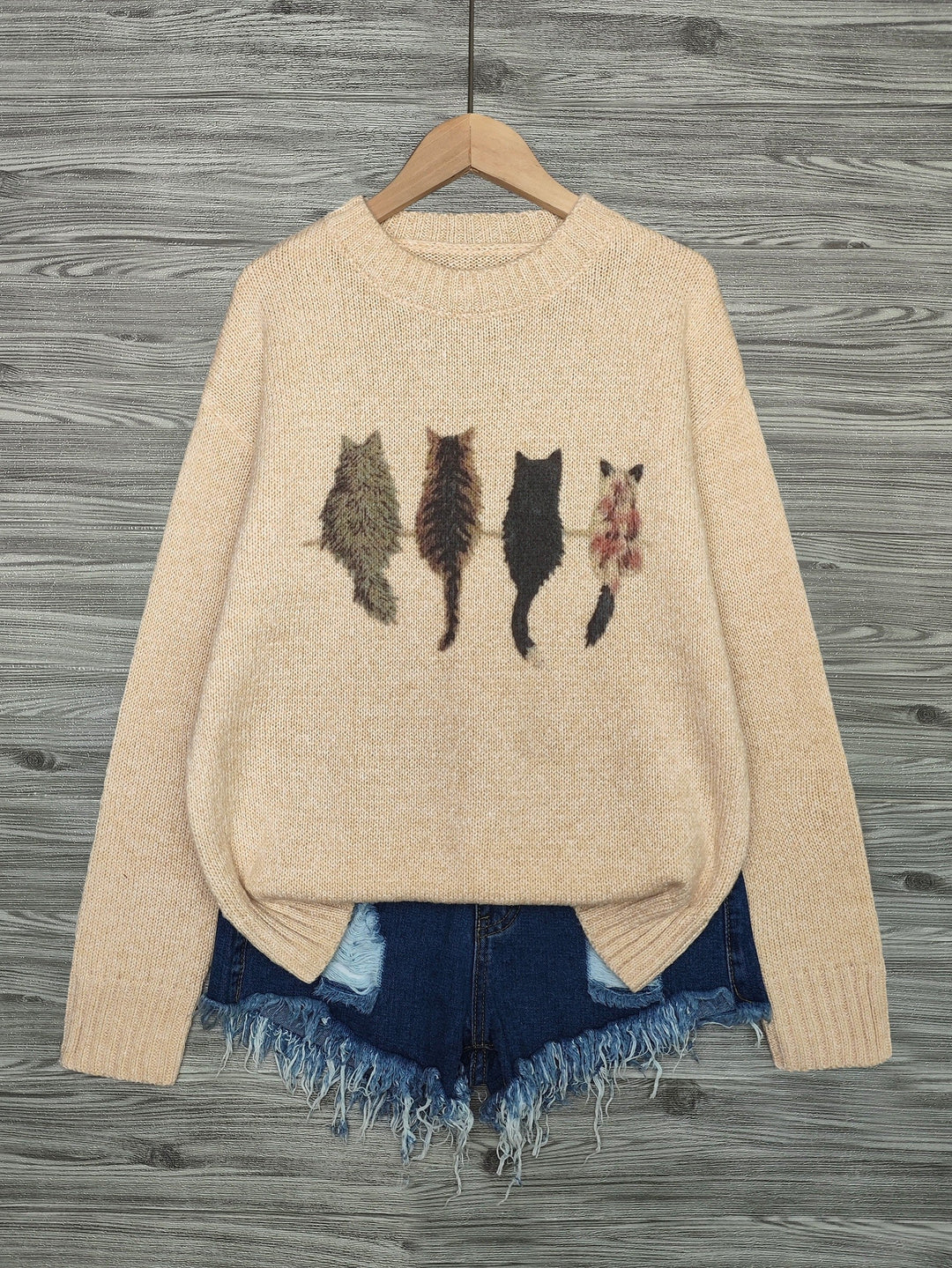 Maura | Sweater tejido con estampado de gatos