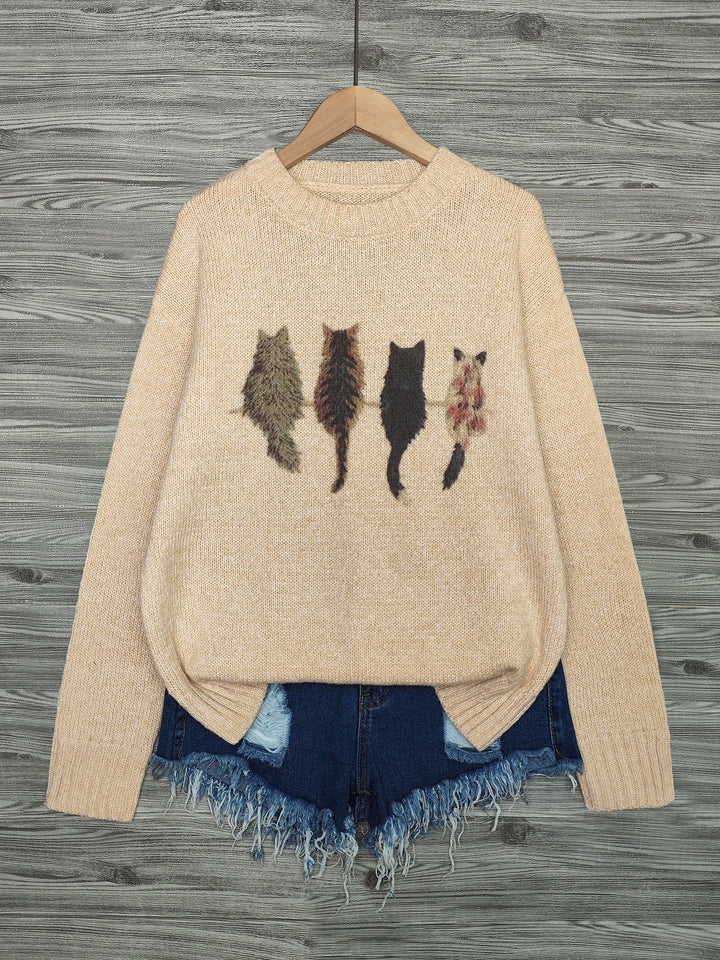 Maura | Sweater tejido con estampado de gatos
