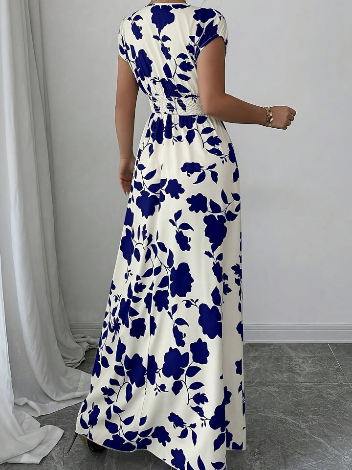 Bianca | Vestido largo floral con cintura fruncida