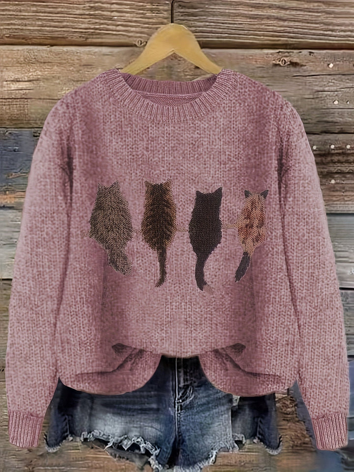 Maura | Sweater tejido con estampado de gatos
