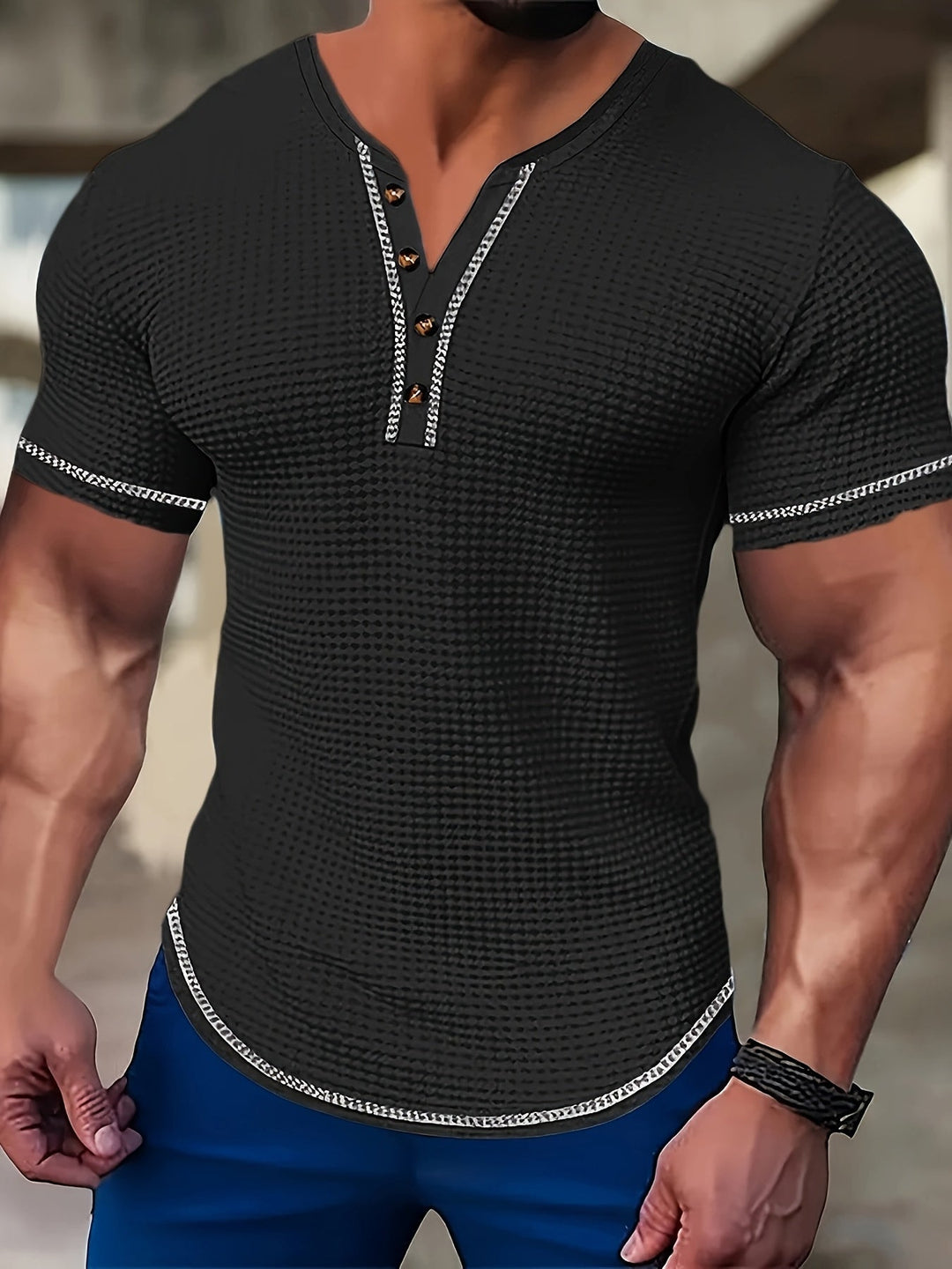 Edinson | Polera henley texturada de manga corta