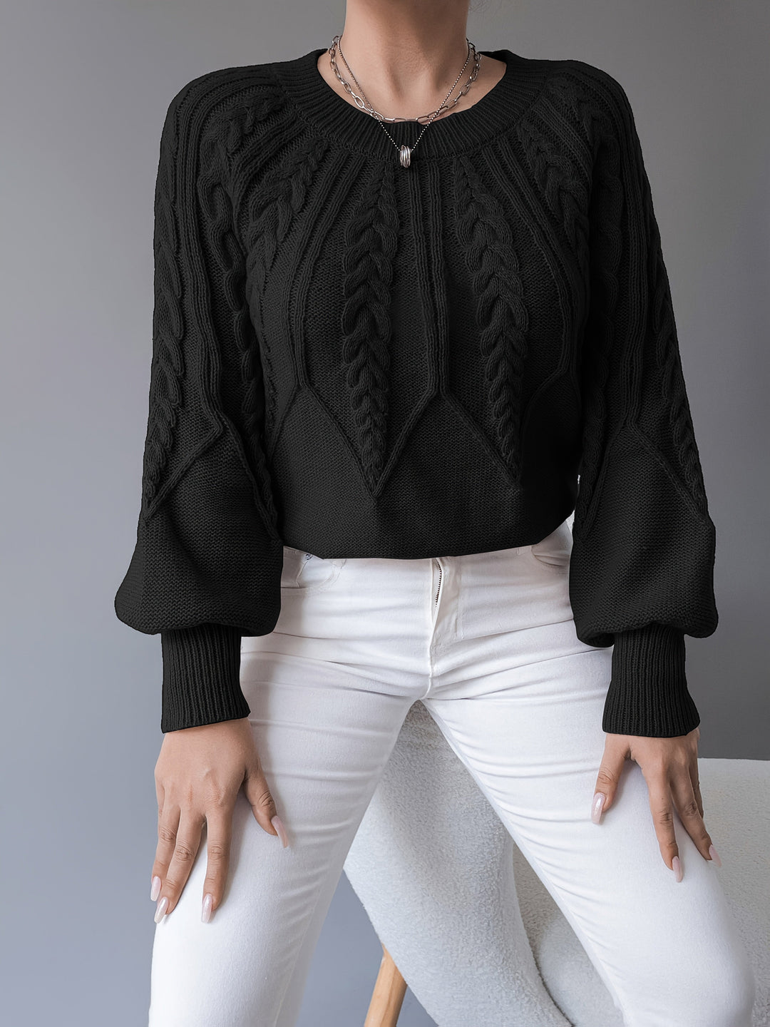 Juana María | Sweater de punto trenzado con mangas farol