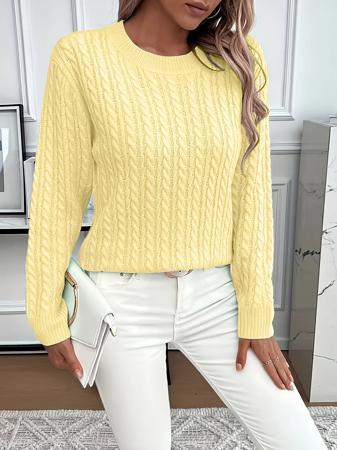 Saskia | Sweater de punto trenzado cuello redondo
