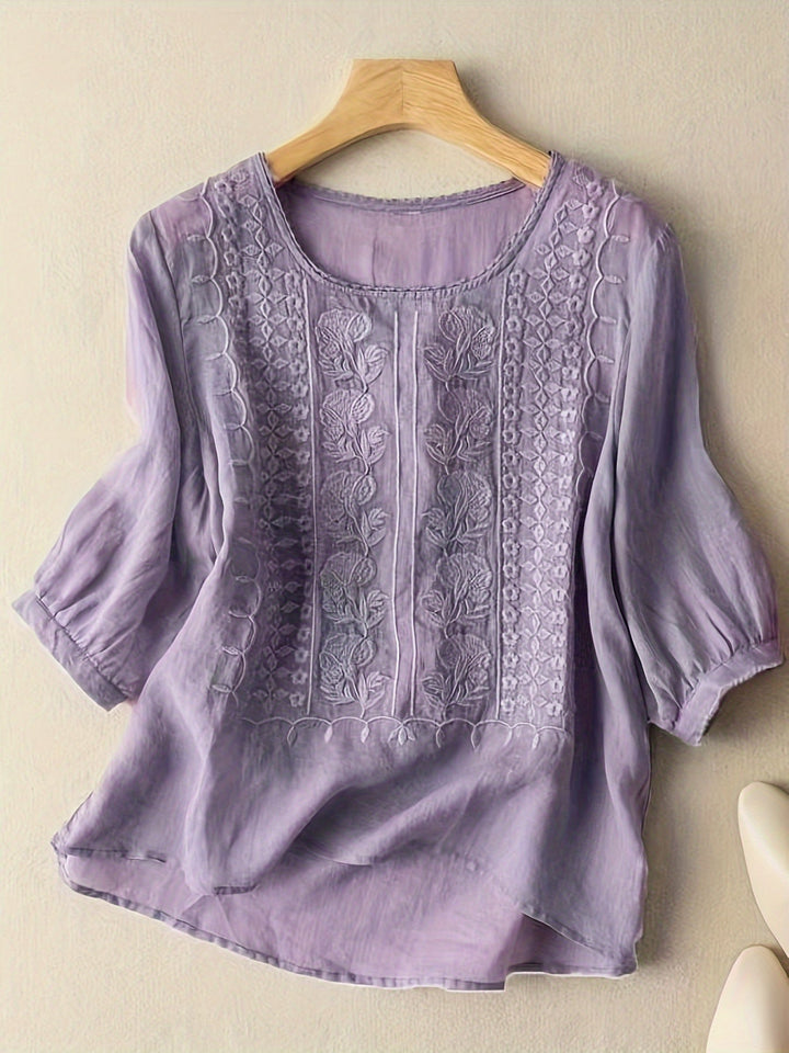 María Nieves | Blusa bordada cuello redondo