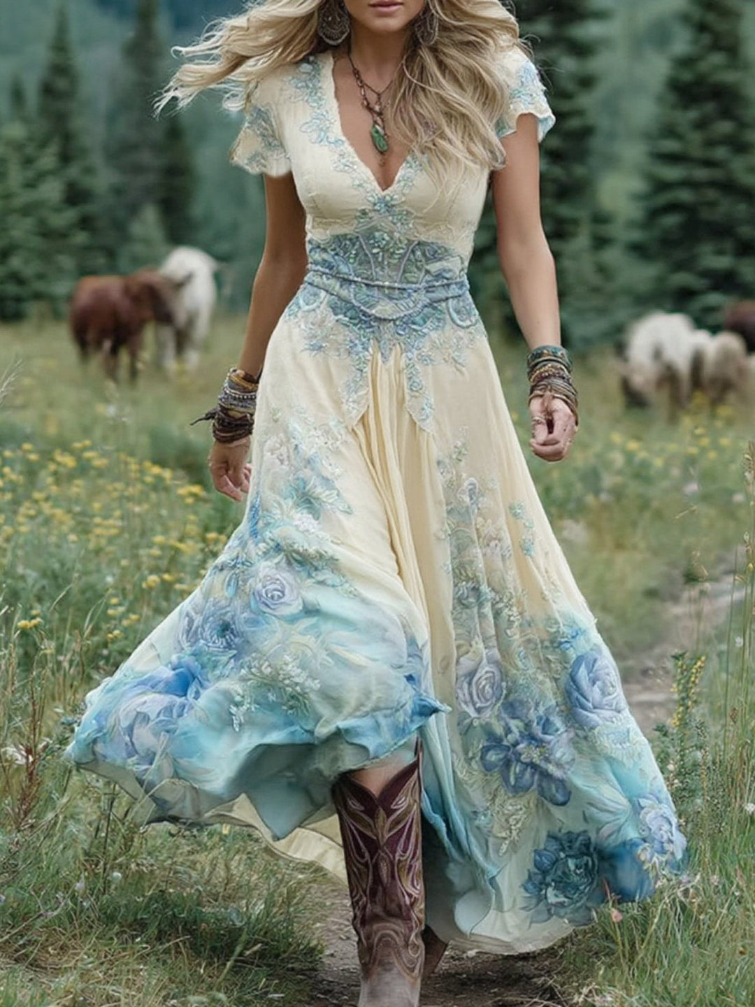 Digna | Vestido largo floral degradé