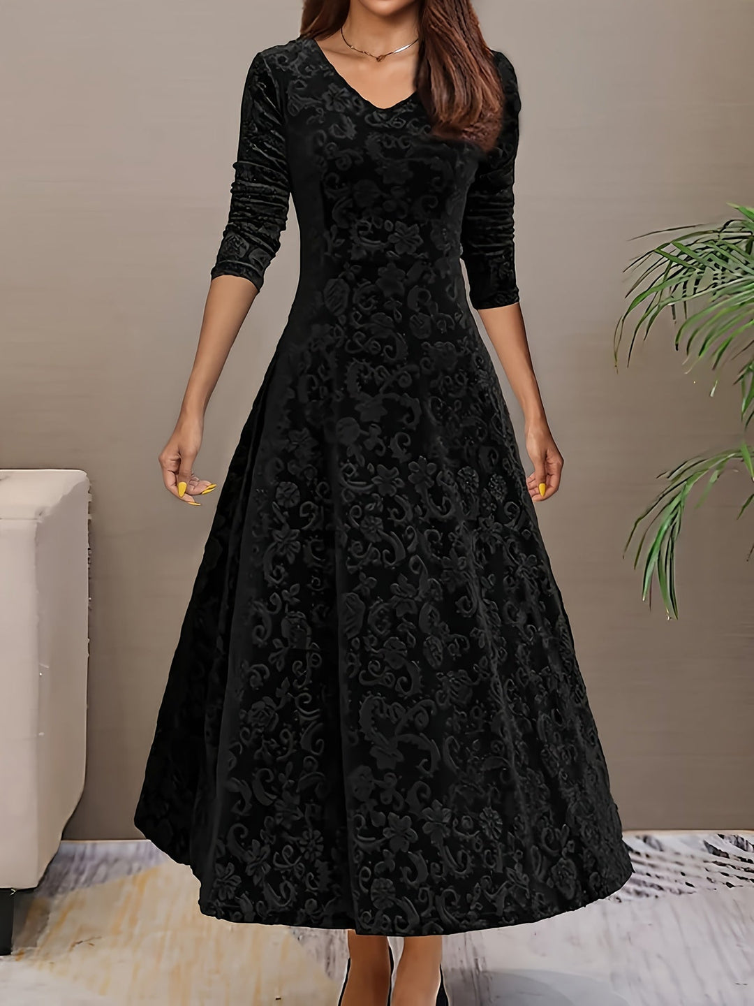 Elena | Vestido midi elegante de manga larga