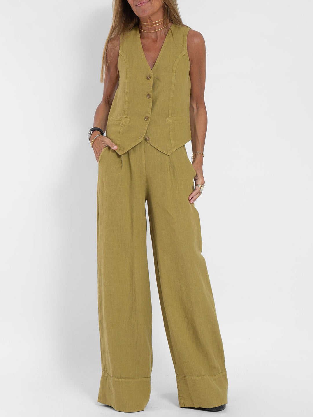 Poulette | Conjunto de chaleco sin mangas y pantalón de pierna ancha