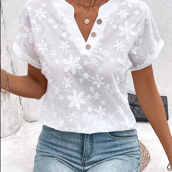 Raiquén | Blusa bordada floral con escote en V