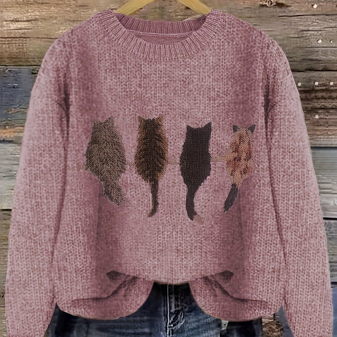 Maura | Sweater tejido con estampado de gatos