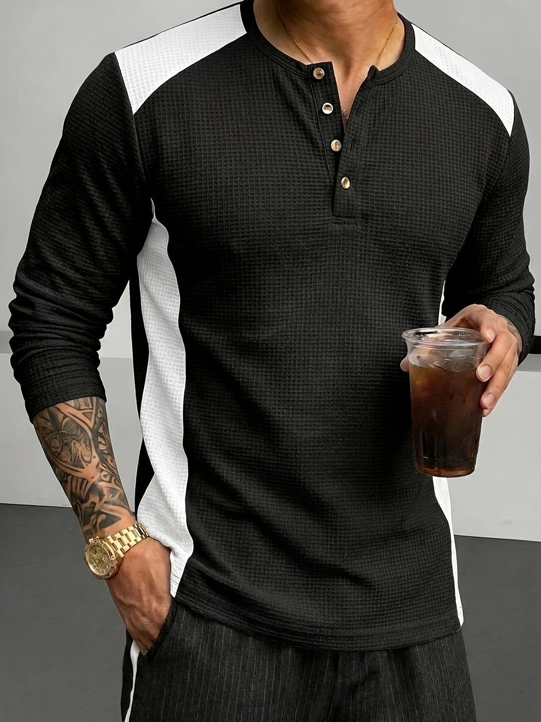 Gunther | Polera henley manga larga con textura