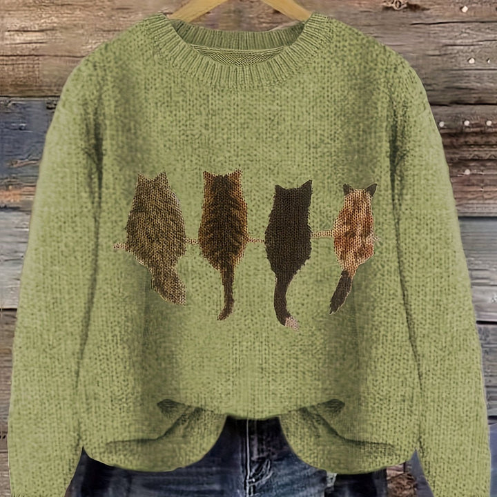 Maura | Sweater tejido con estampado de gatos