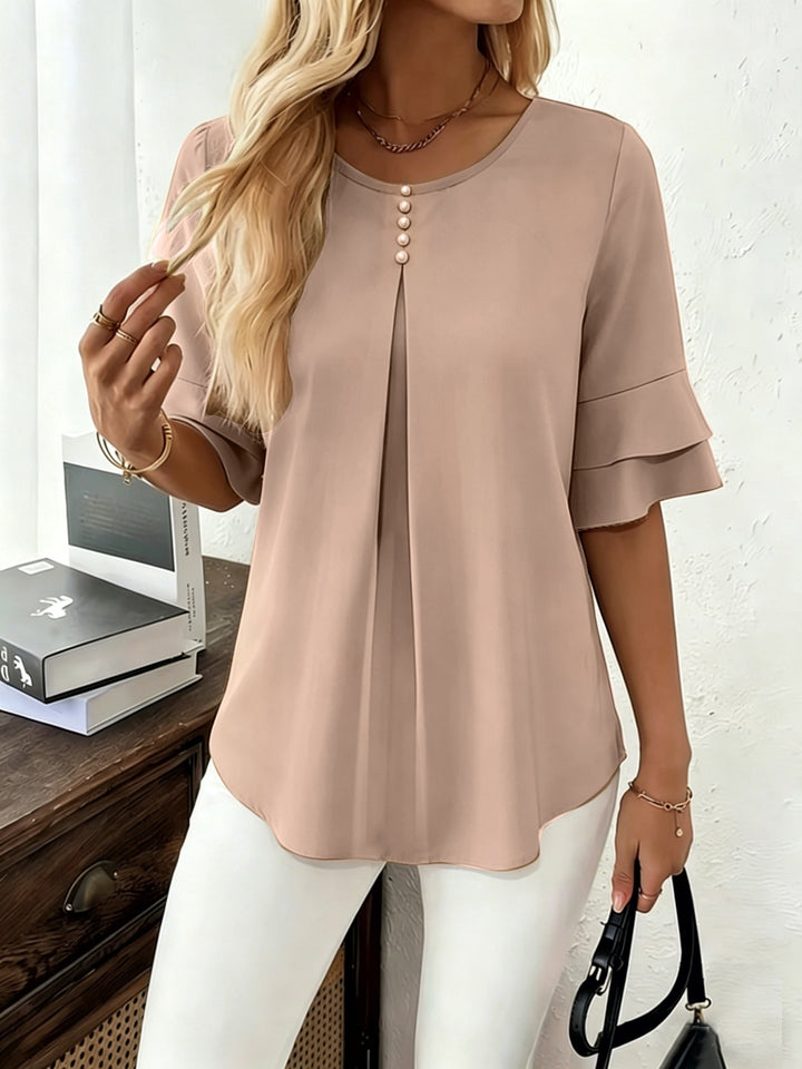 Naomi | Blusa plisada de mangas acampanadas