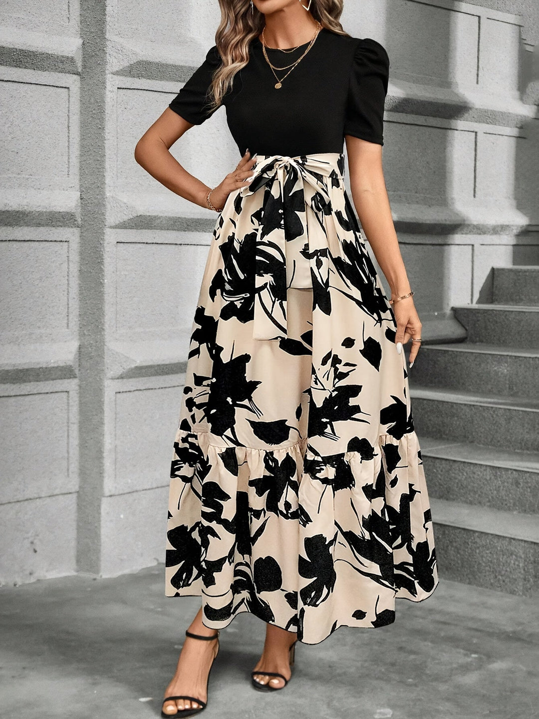 Rubi | Vestido largo estampado con falda en capas