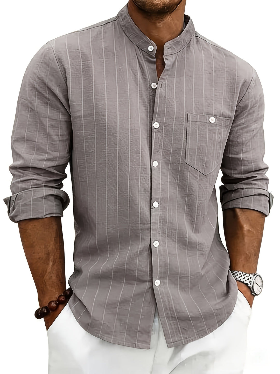Clemente | Camisa de rayas con cuello mao