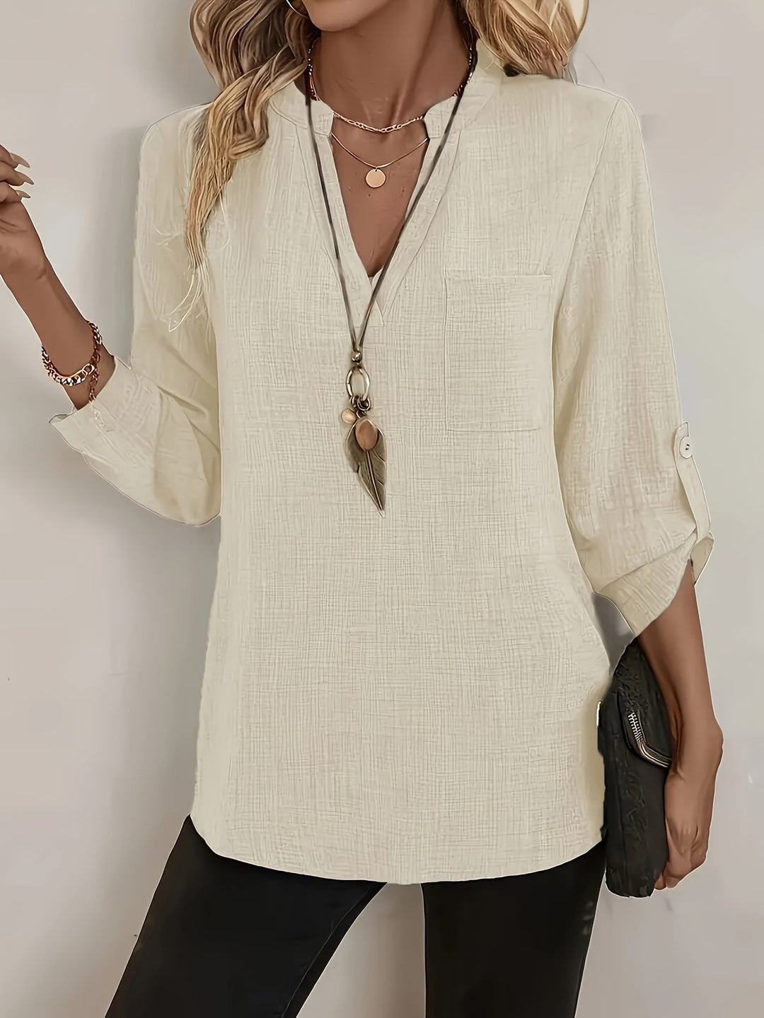 María Antonieta | Blusa de escote en V con mangas remangables