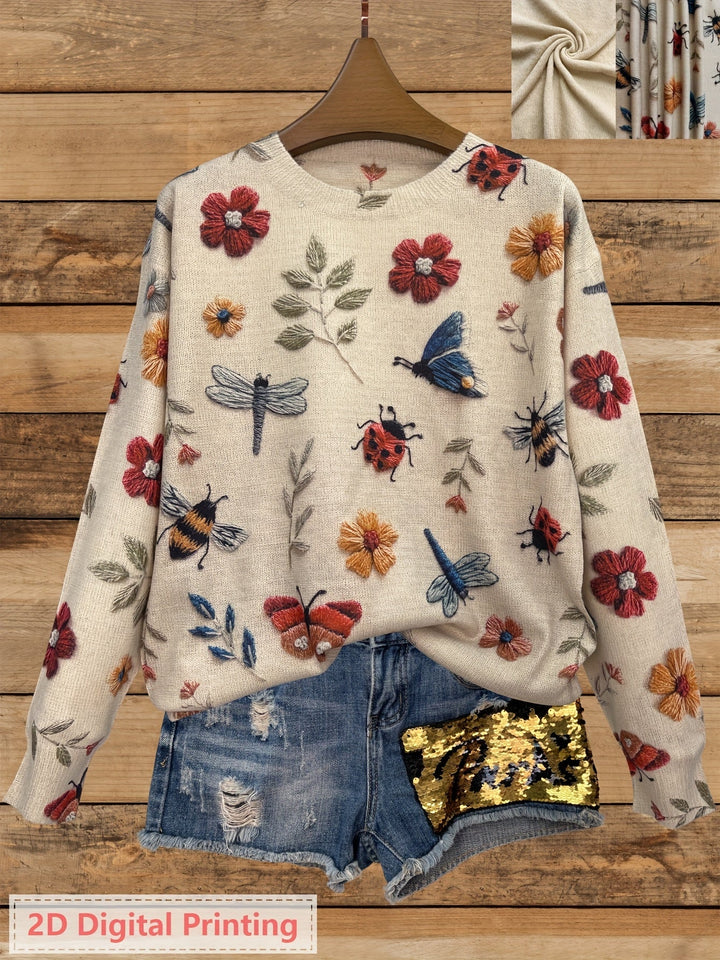 Claudia Andrea | Sweater con estampado botánico cuello redondo