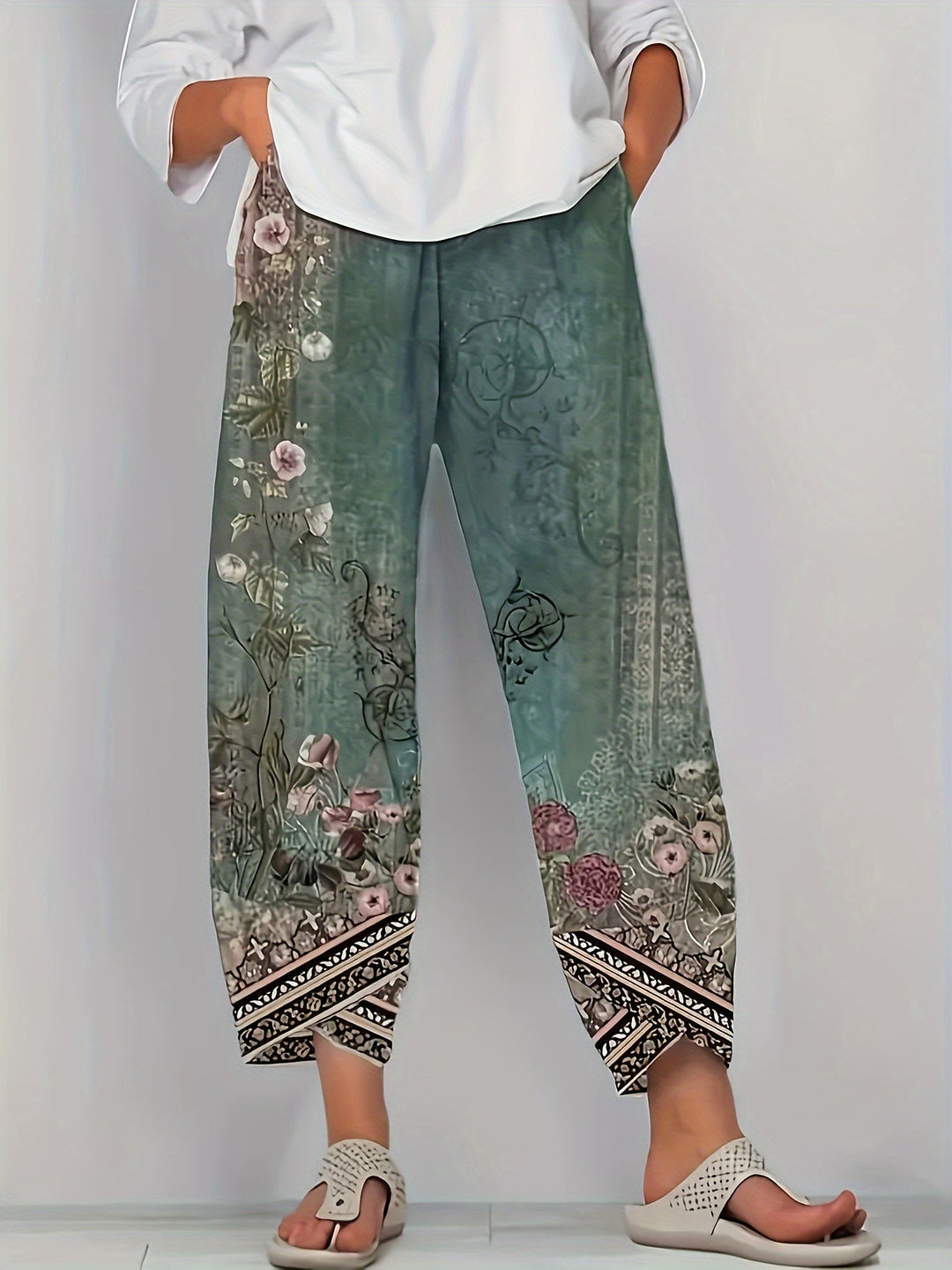 Aymara | Pantalón capri con estampado botánico