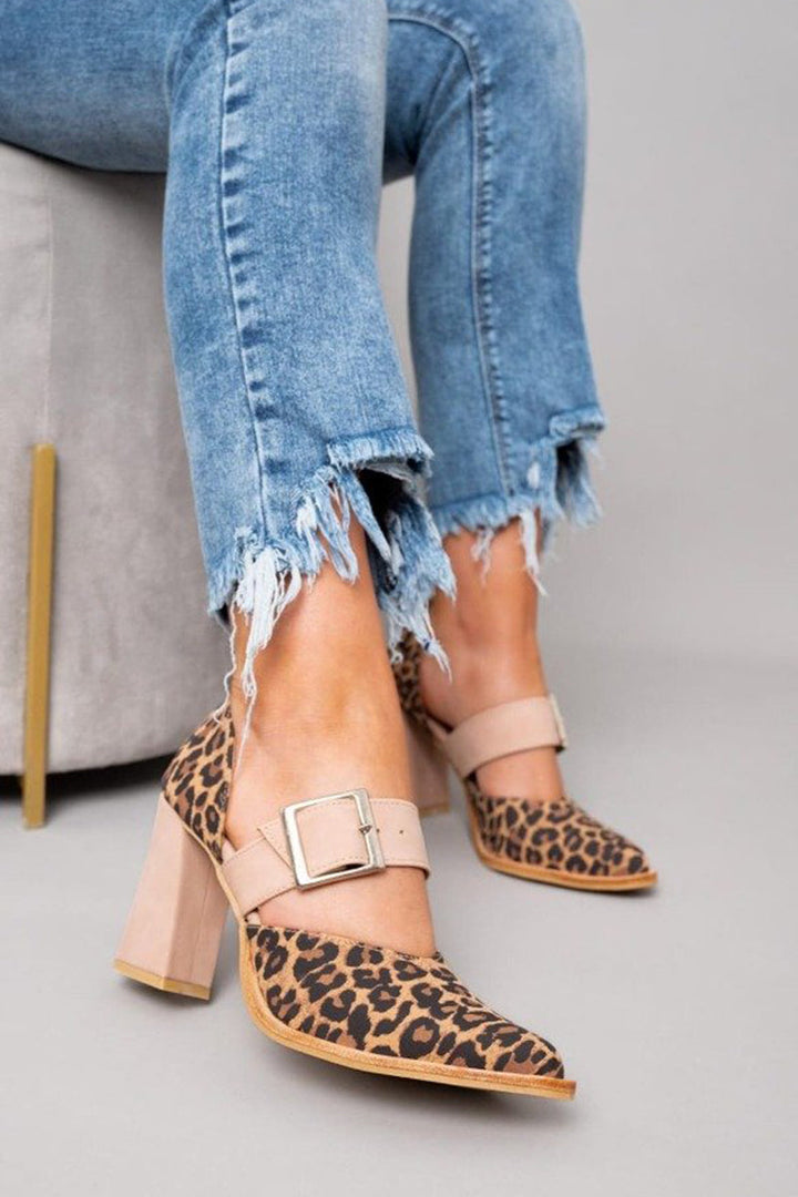 Rosa | Zapatos de taco con estampado de leopardo
