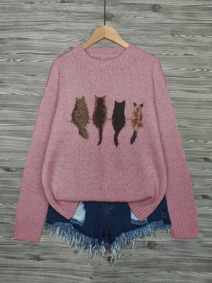 Maura | Sweater tejido con estampado de gatos