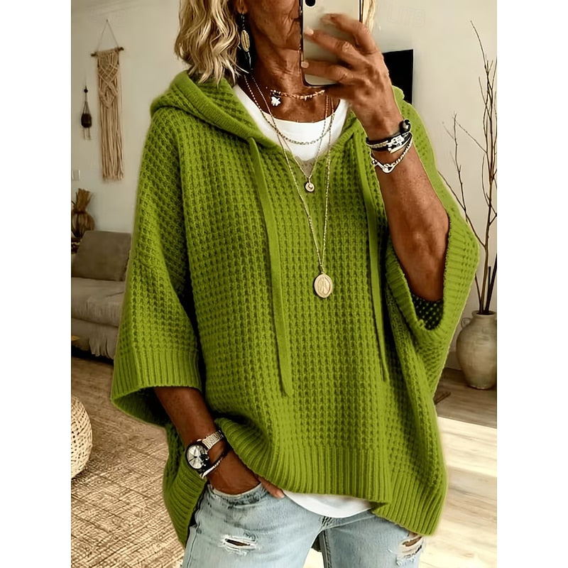 Ivania | Sweater con capucha tejido waffle holgado