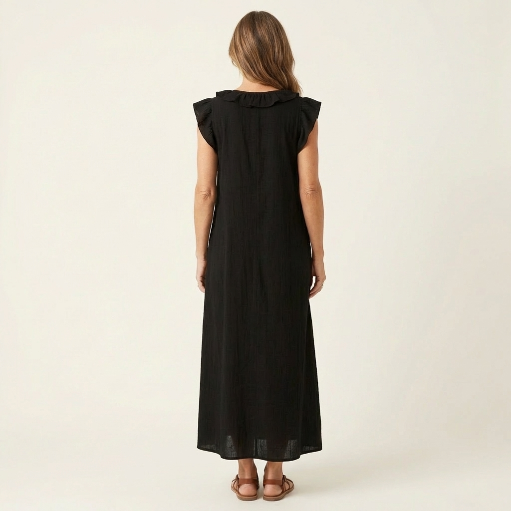 Silvia | Vestido largo con escote en V y volantes