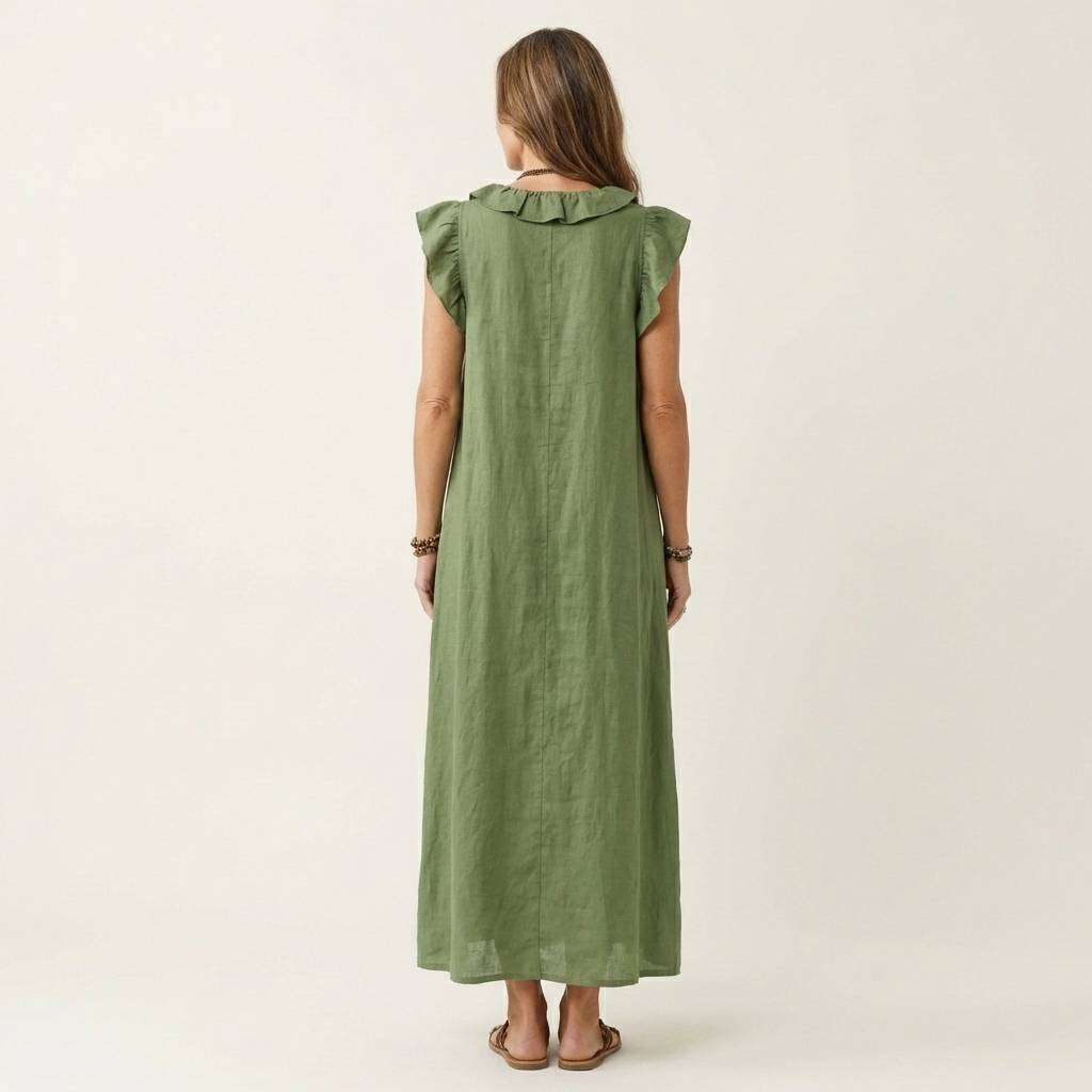 Silvia | Vestido largo con escote en V y volantes