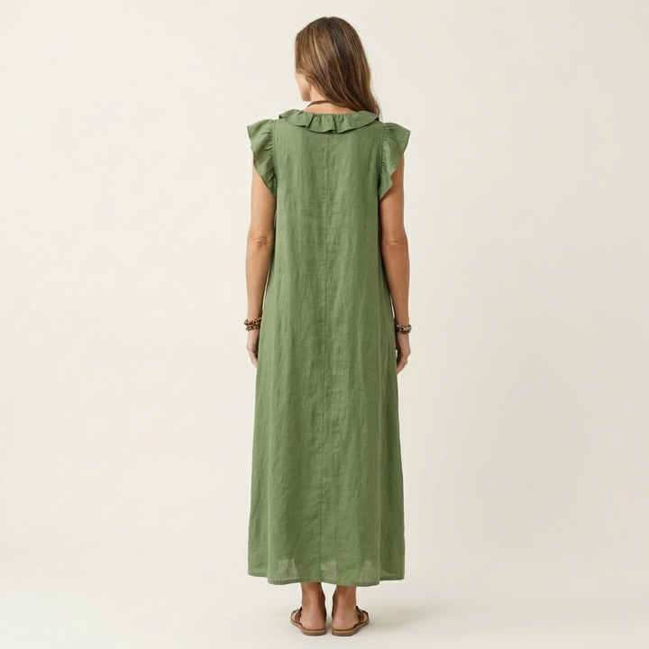 Silvia | Vestido largo con escote en V y volantes