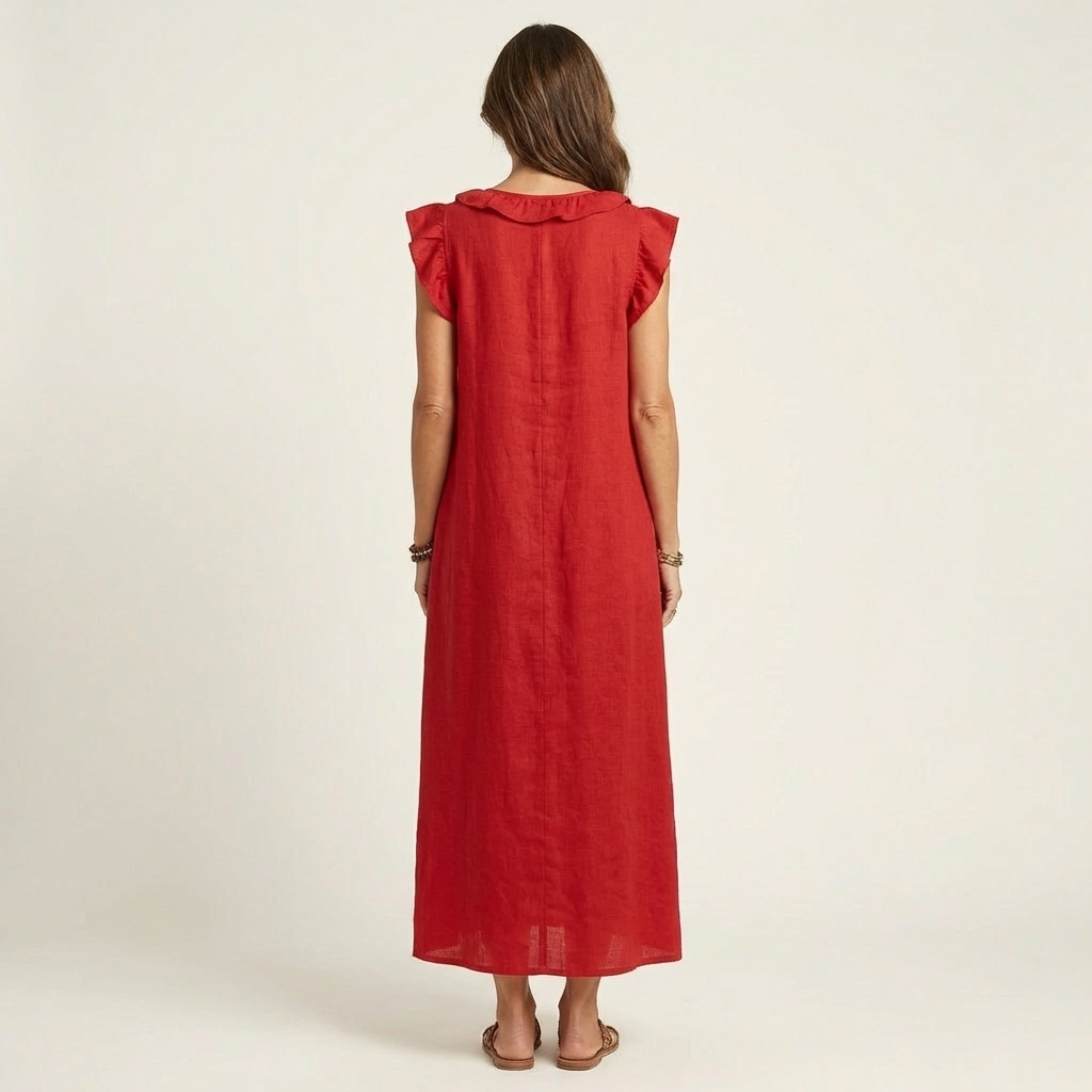 Silvia | Vestido largo con escote en V y volantes