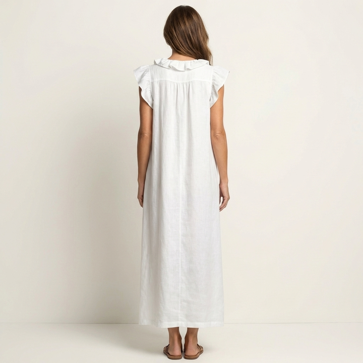 Silvia | Vestido largo con escote en V y volantes
