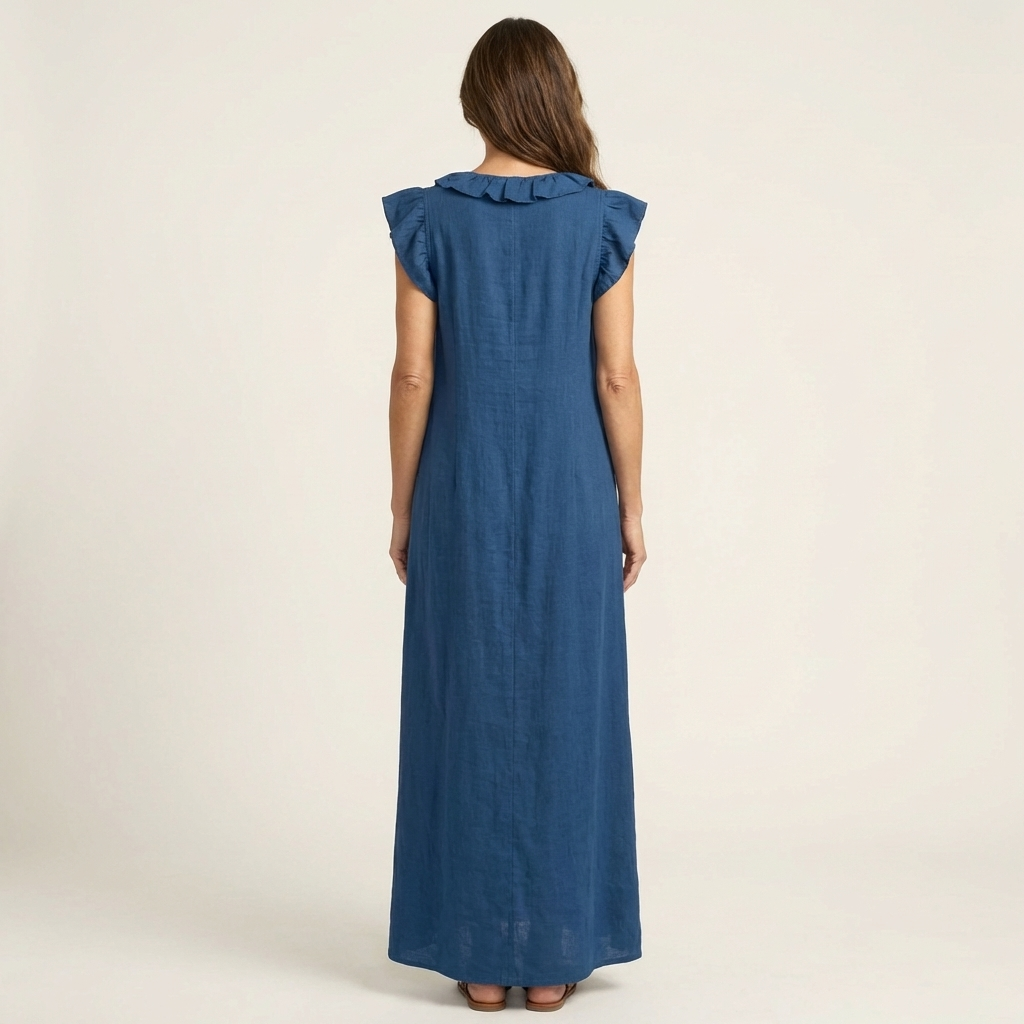 Silvia | Vestido largo con escote en V y volantes