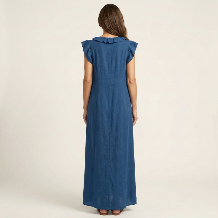 Silvia | Vestido largo con escote en V y volantes