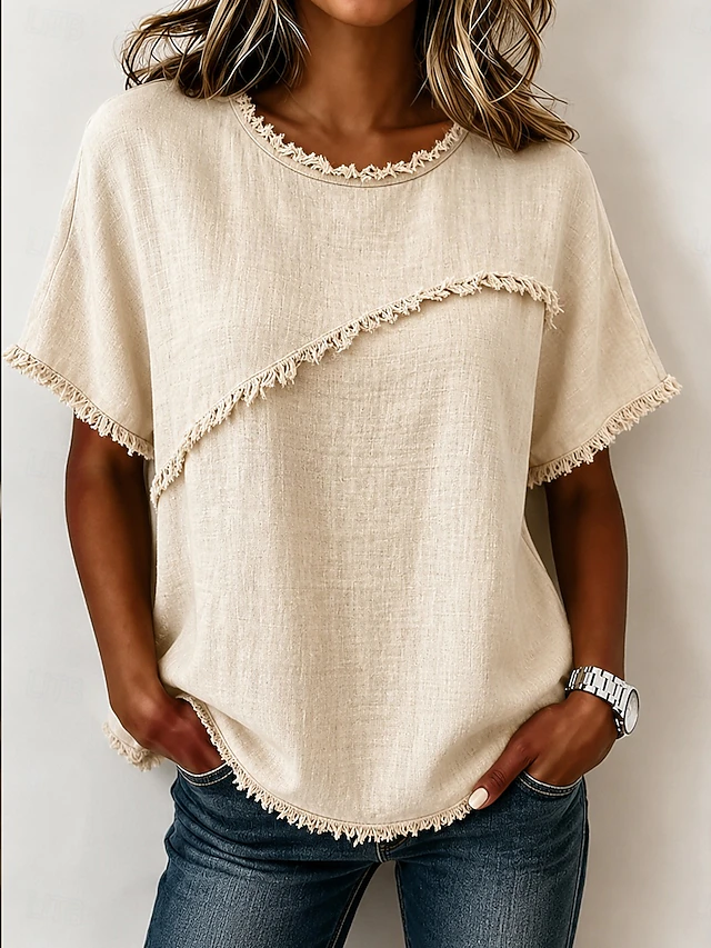 Paula Andrea | Blusa de cuello redondo con terminación deshilachada