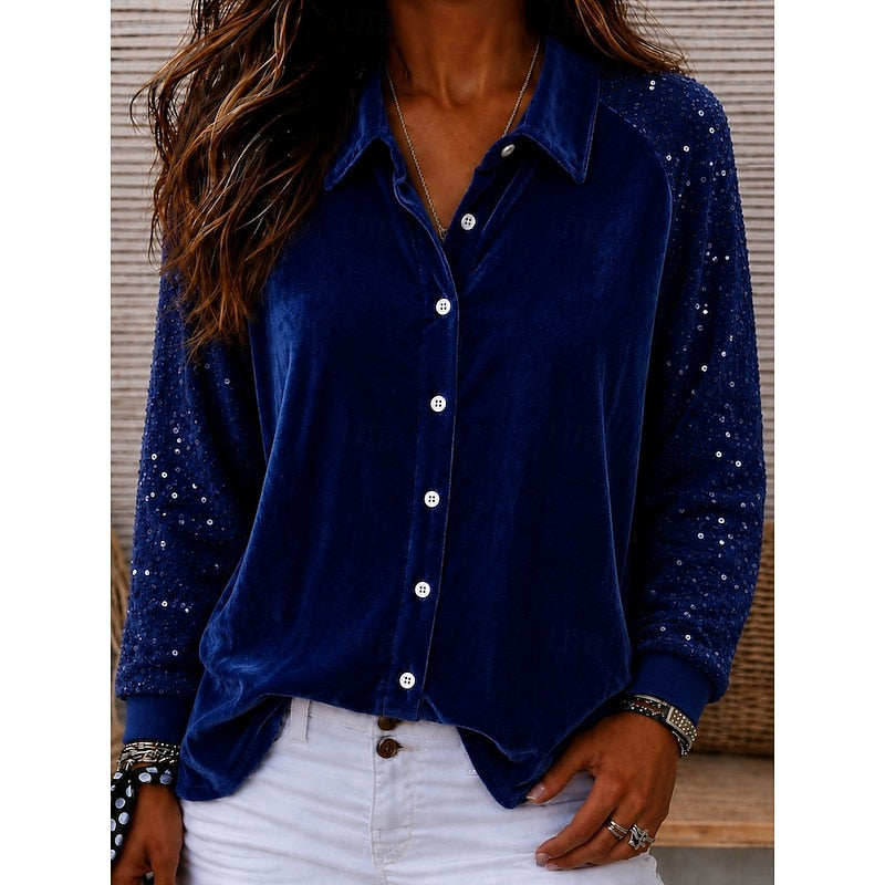 Azucena | Blusa camisera con mangas de lentejuelas