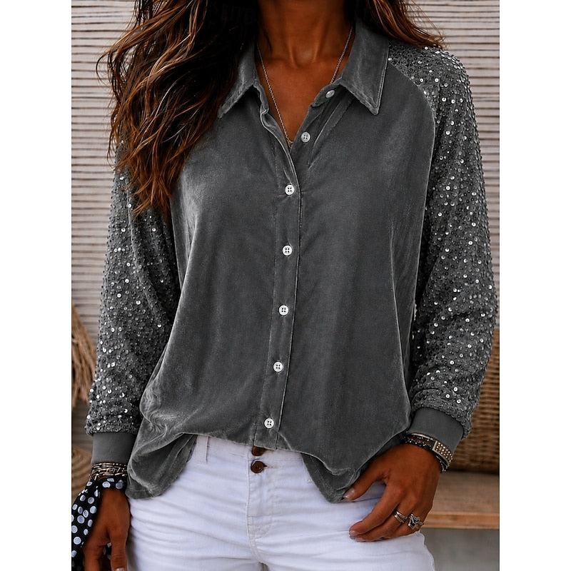 Azucena | Blusa camisera con mangas de lentejuelas