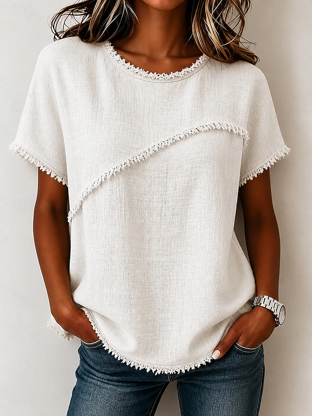Paula Andrea | Blusa de cuello redondo con terminación deshilachada