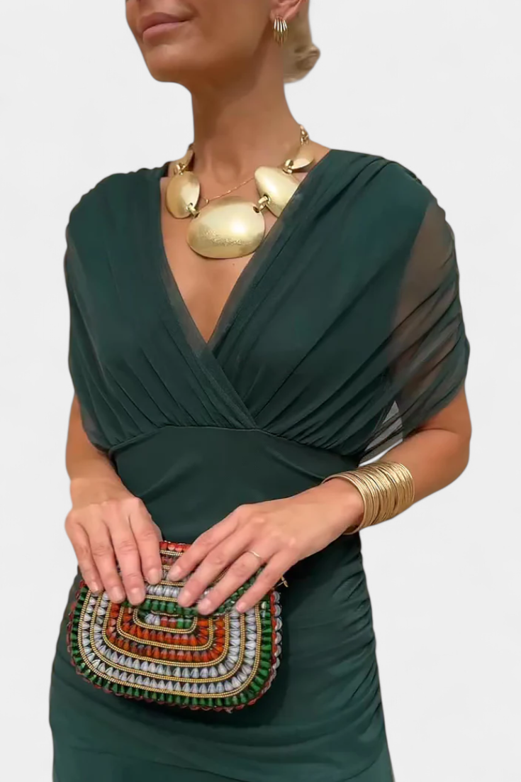 María Emilia | Vestido off shoulder plisado
