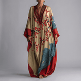 Nery | Vestido largo de manga murciélago con estampado de flor de ciruelo