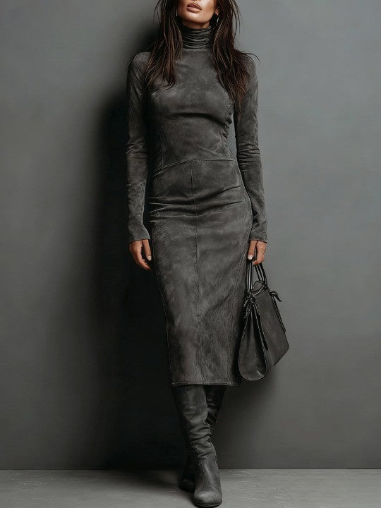Bianca Paz | Vestido largo cuello alto de ante