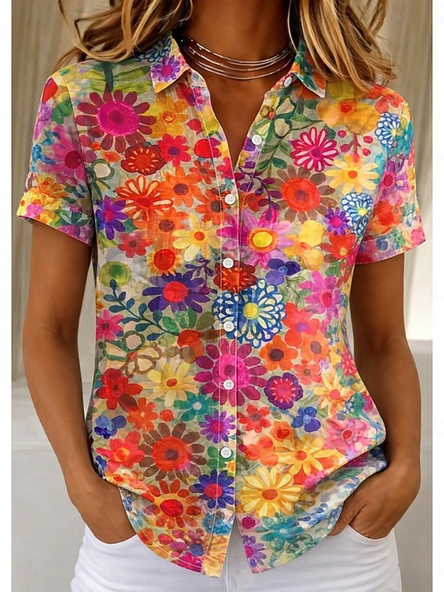 Urbana | Blusa camisera floral de manga corta