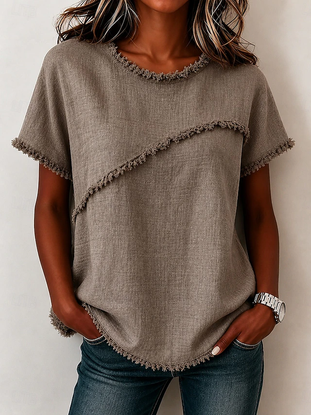 Paula Andrea | Blusa de cuello redondo con terminación deshilachada