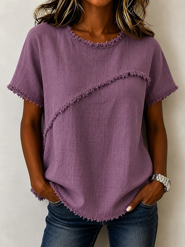 Paula Andrea | Blusa de cuello redondo con terminación deshilachada