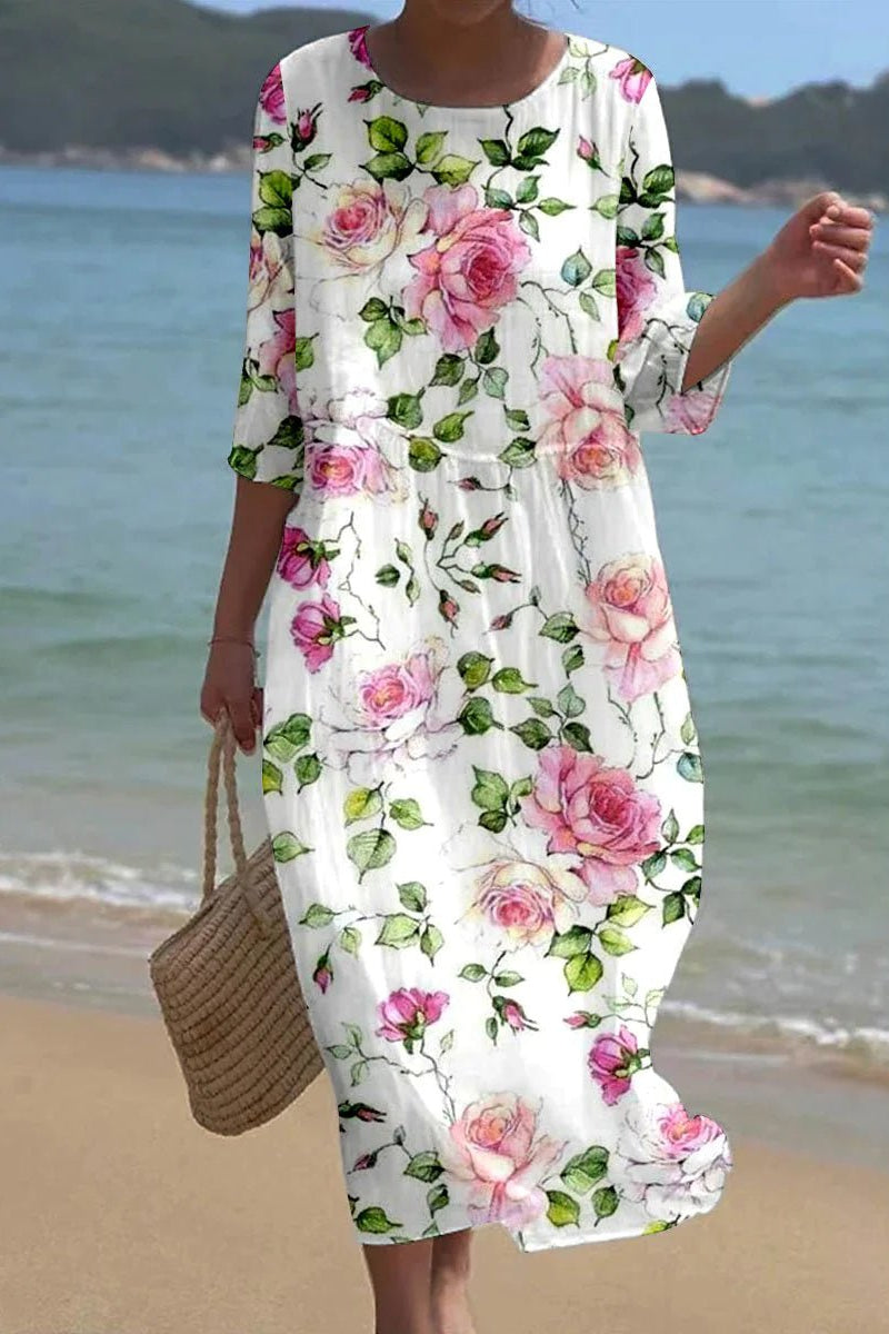 Giovanna | Vestido midi floral manga tres cuartos