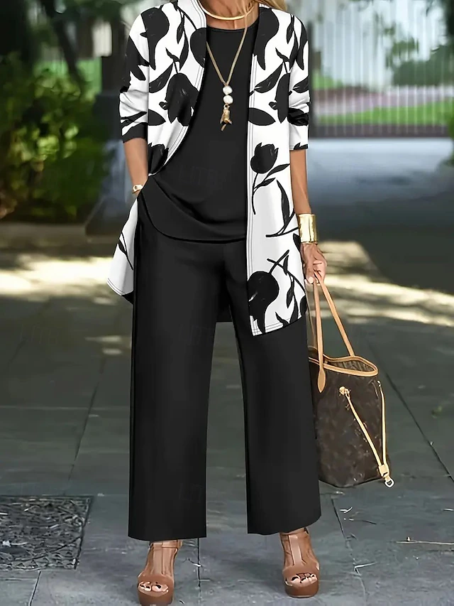 Laura | Conjunto de pantalón floral de tres piezas