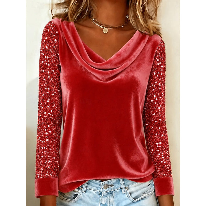 Yunuen | Top de cuello drapeado con mangas brillantes