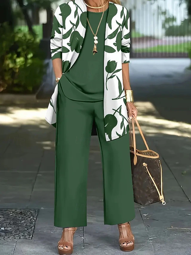 Laura | Conjunto de pantalón floral de tres piezas